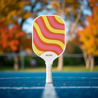 Retro Orange Yellow Pink  70s & 90s Stripes Pickleball Paddle