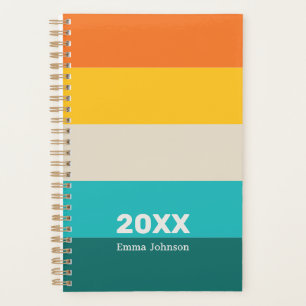 Retro Orange Yellow Teal Stripes Name Planner