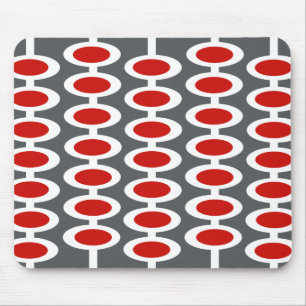 Retro Orb Pattern - grey, white & red mousepad
