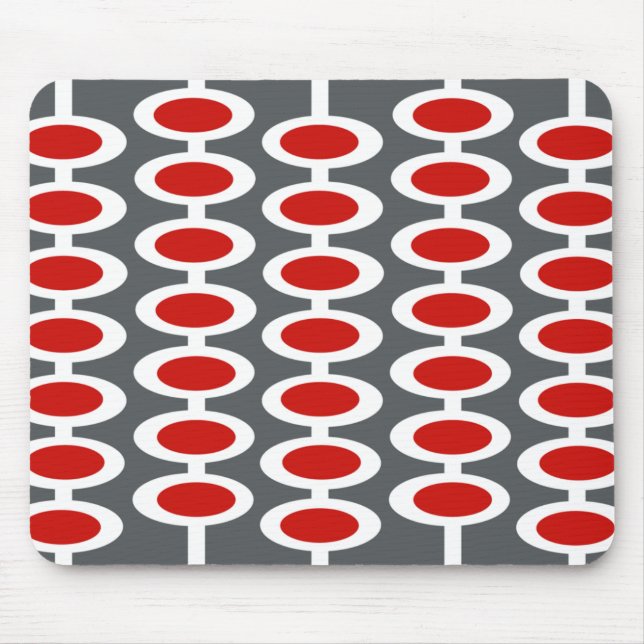 Retro Orb Pattern - grey, white & red mousepad (Front)