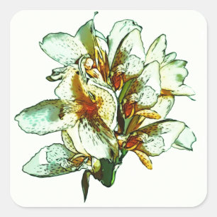 Retro orchids square sticker
