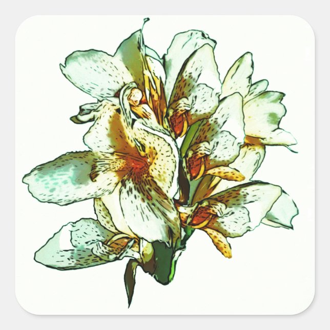 Retro orchids square sticker (Front)