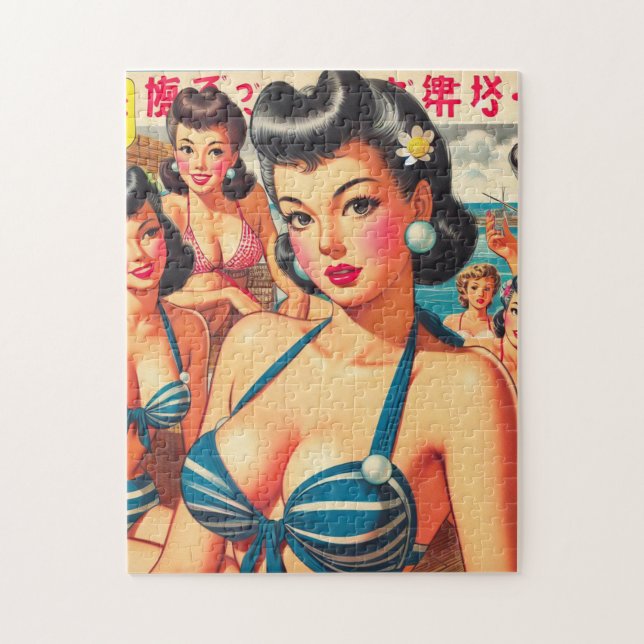 Retro Oriental Beach Girls Jigsaw Puzzle (Vertical)