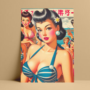 Retro Oriental Beach Girls Postcard