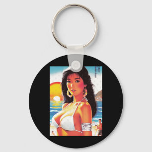 Retro Oriental Girl Sticker Key Ring