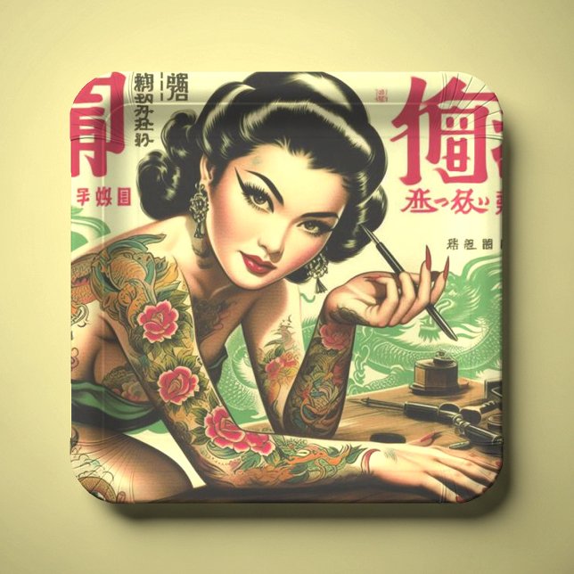 Retro Oriental Pin-up Paper Plate (Creator Uploaded)