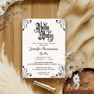 Retro Ornament Hello Baby Invitation