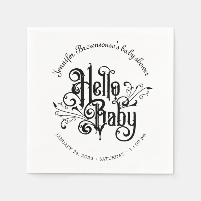 Retro Ornament Horror Gothic Hello Baby Napkin (Front)