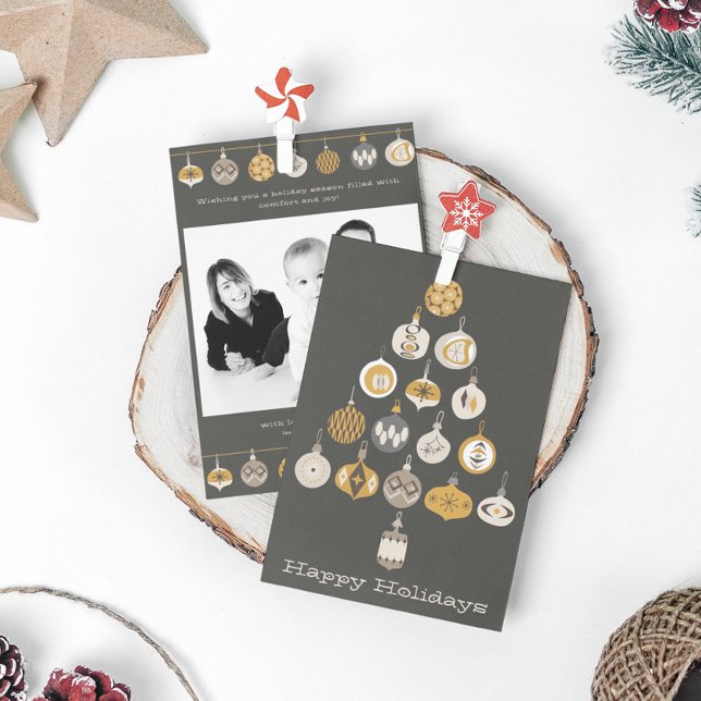 Retro Ornament Photo Christmas Tree Holiday Card (Creator Uploaded)