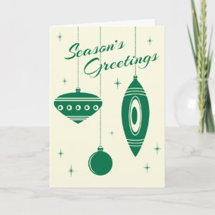 Retro Ornaments Christmas Card: Green Holiday Card