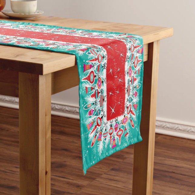 Retro Ornaments Christmas Medium Table Runner (Retro Christmas Ornaments Table Runner coordinates with matching placemats and more!)