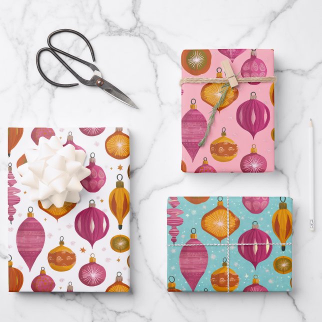 Retro Ornaments Christmas Wrapping Paper Sheet (Front)