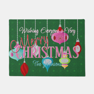 Retro Ornaments Green Christmas Doormat