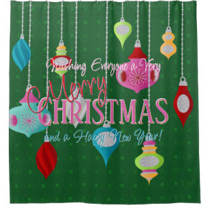 Retro Ornaments Green Christmas Shower Curtain