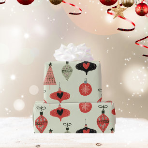 Retro Ornaments Holiday Green Wrapping Paper
