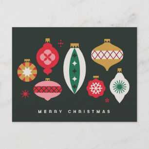 Retro Ornaments - Merry Christmas Holiday Postcard