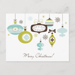 Retro Ornaments, Merry Christmas Holiday Postcard