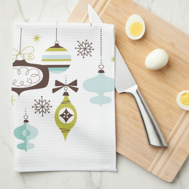 Retro Ornaments,  Mid Century kitchen Tea Towel (Quarter Fold)