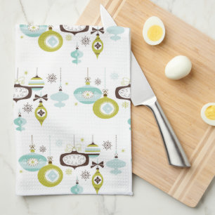 Retro Ornaments,  Mid Century kitchen Tea Towel