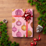 Retro Ornaments on Pink Christmas Wrapping Paper<br><div class="desc">Retro Christmas ornaments from the last mid-century are so cute and continue to be enjoyed today. Here is a pattern from around the 1950s in watercolor illustration style with baubles and accents. This wrapping paper roll features colourful bulbs in magenta and orangey tones on a pink holiday background.</div>