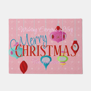 Retro Ornaments Pink Christmas Doormat