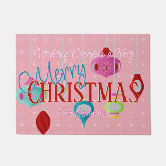 Retro Ornaments Pink Christmas Doormat