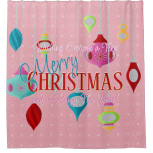Retro Ornaments Pink Christmas Shower Curtain