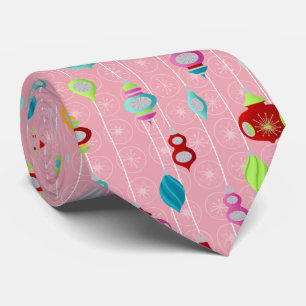 Retro Ornaments Pink Christmas Tie