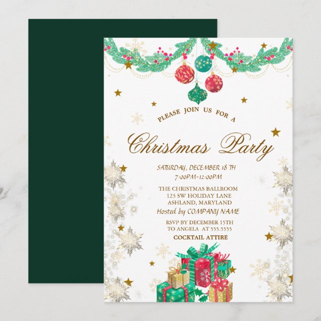 Retro  Ornaments Presents Snowflakes Christmas Invitation (Front/Back)