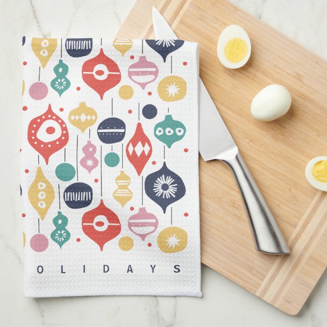 Retro Ornaments Tea Towel (Quarter Fold)