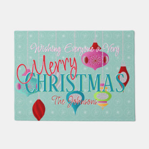 Retro Ornaments Teal Christmas Doormat
