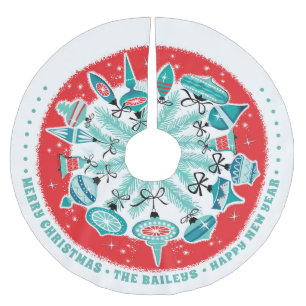 Retro Ornaments Tree Skirt with Custom Name