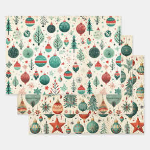 Retro Ornaments Vintage Christmas Patterns Wrapping Paper Sheet