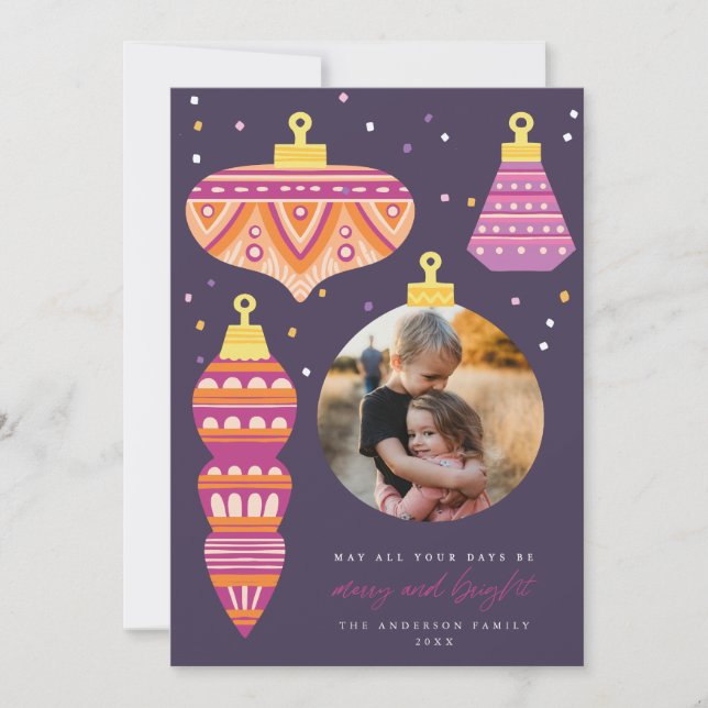 Retro Ornamnet Holiday Photo Card (Front)