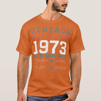 Retro Otaku Kanji Vintage 1973 Birthday Ramen Anim T-Shirt