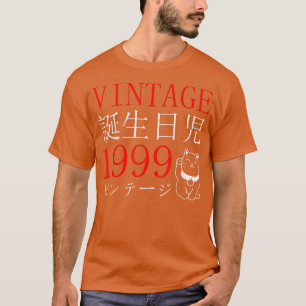 Retro Otaku Vintage 1999's Birthday Cat Kanji Japa T-Shirt