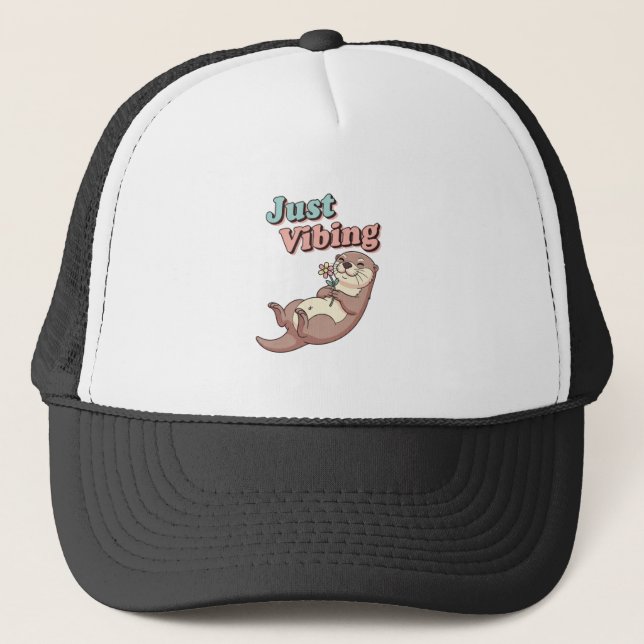 Retro Otter Easygoing Trucker Hat (Front)