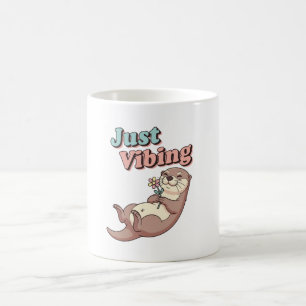 Retro Otter Just Vibing White Mug