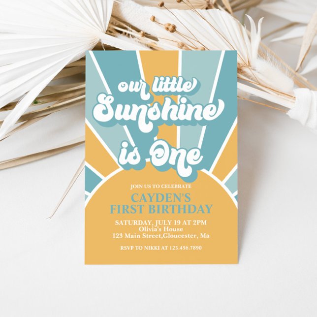 Retro Our Little Sunshine Boy First Birthday Invit Invitation (Creator Uploaded)