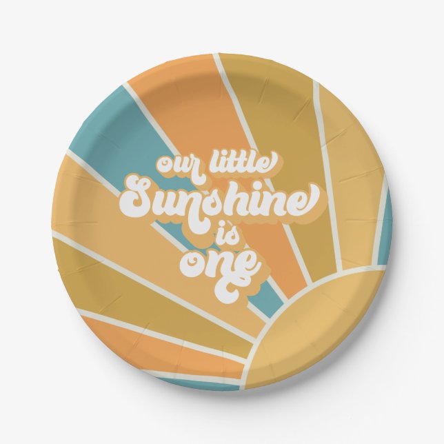 Retro Our Little Sunshine Boy First Birthday Paper Plate (Front)