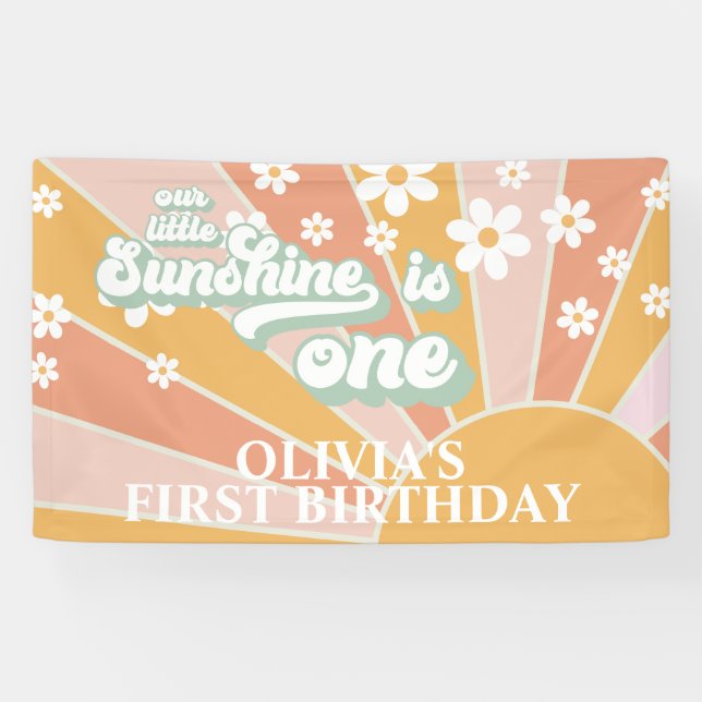Retro Our Little Sunshine Daisy Birthday Banner (Horizontal)