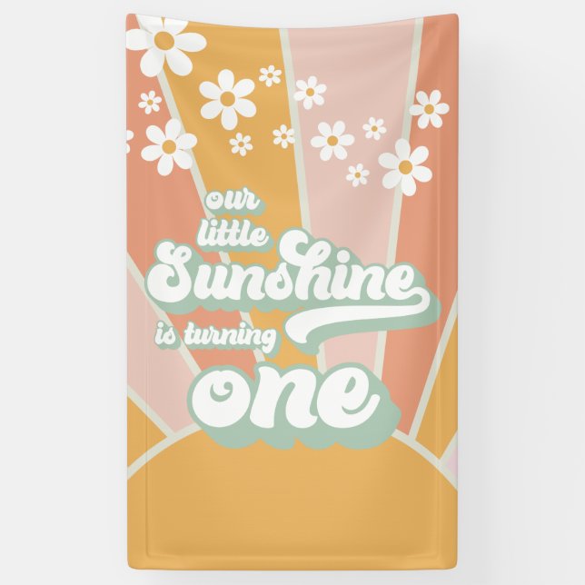 Retro Our Little Sunshine is One Birthday Banner (Vertical)