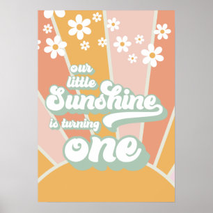 Retro Our Little Sunshine is One Birthday Banner Poster