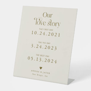 Retro Our Love Story Beige Wedding Timeline Pedestal Sign
