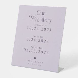 Retro Our Love Story Purple Wedding Timeline Pedestal Sign
