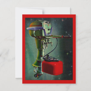 Retro Outboard w/ Red Gas Tank Vacation Invitation