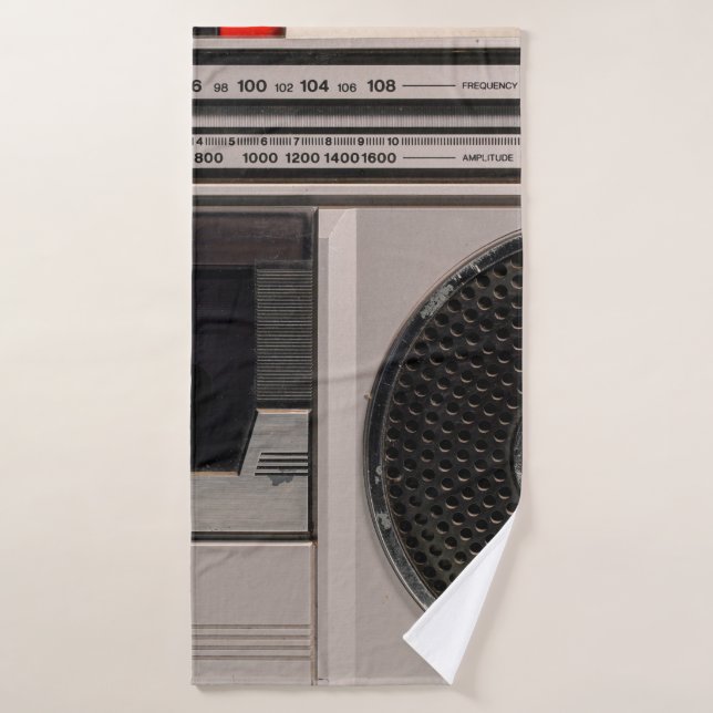 Retro outdated portable stereo radio cassette reco bath towel (Bath Towel)