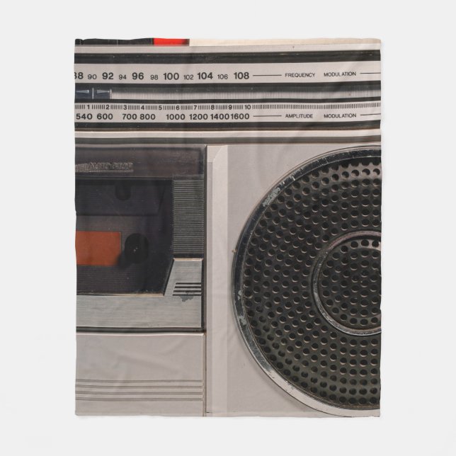 Retro outdated portable stereo radio cassette reco fleece blanket (Front)