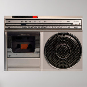 Retro outdated portable stereo radio cassette reco poster