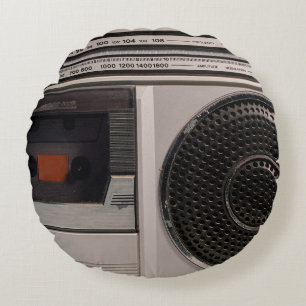 Retro outdated portable stereo radio cassette reco round cushion